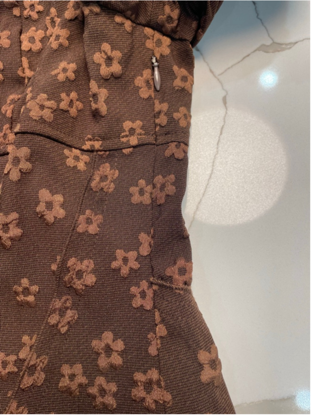 STORIA Brown Floral Babydoll Mini Dress L Puff Sleeves Fairy Grunge Asymmetric - Picture 7 of 9